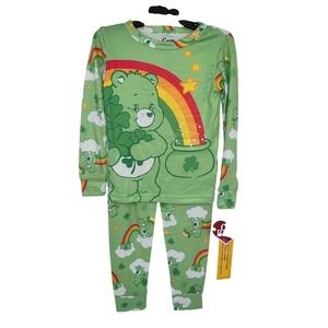 Care Bears Pajama Set Kids 5T Green Good Luck Bear St Patricks Day Rainbow